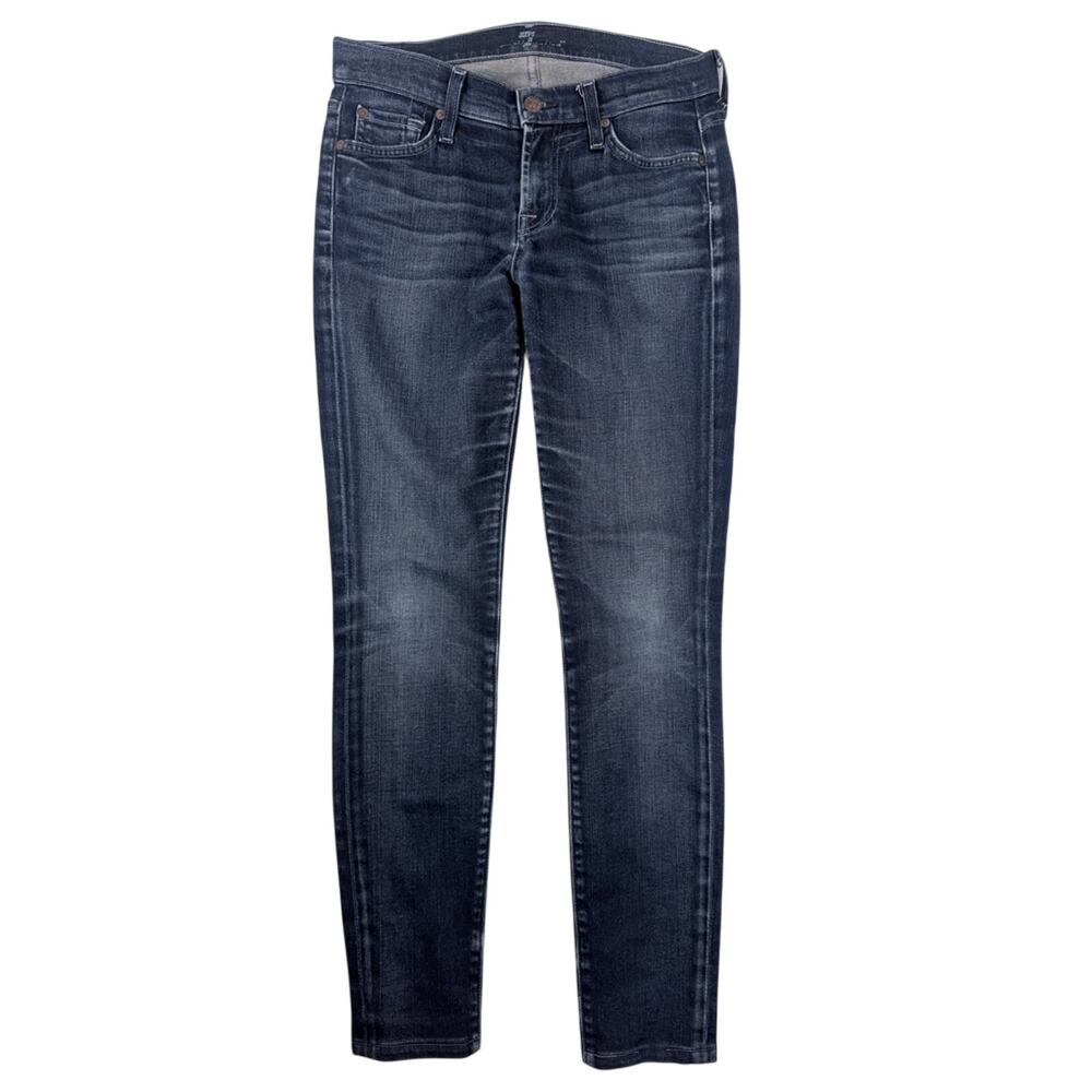 7 For All Mankind Skinny Jeans in Dark Blue Wash
